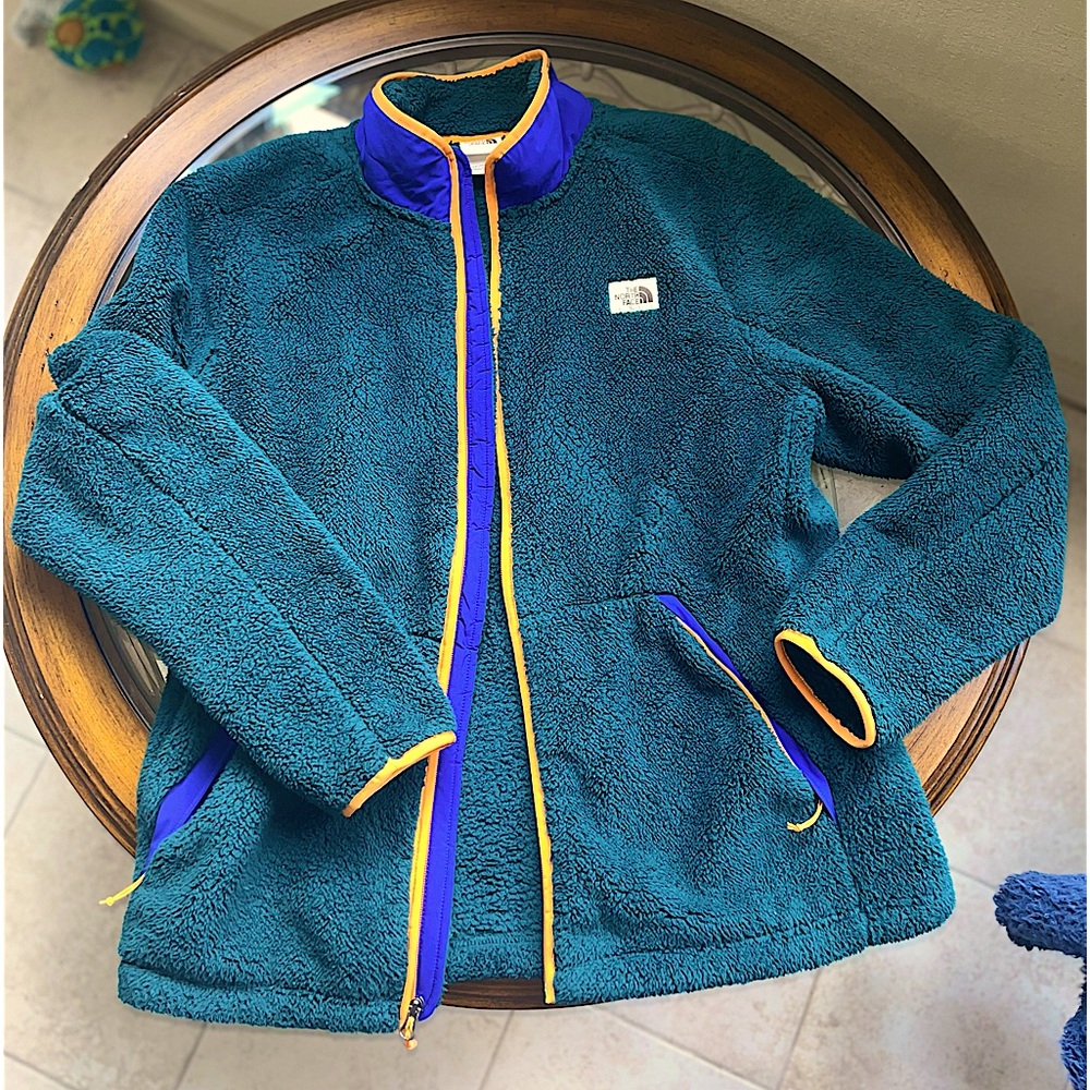🌲THE NORTH FACE🌲- Dark Green/Blue/Orange Thick Fleece zip up jacket Mens XL